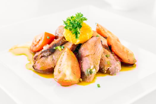 Grilled duck breast meat with sweet sauce photo