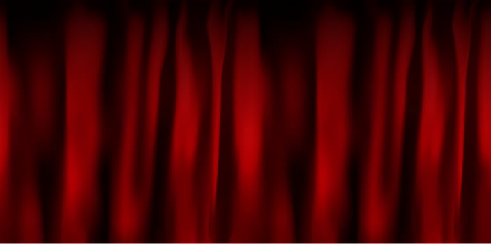 Realistic colorful red velvet curtain folded. Option curtain at home in the cinema. Vector Illustration