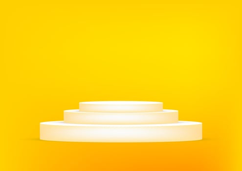 Empty podium studio yellow background for product display with copy space. Showroom shoot render. Banner background for advertise product. vector