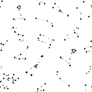 Seamless Pattern with Zodiac Sign and Stars on Cosmic Sky Background. Vector Illustration