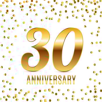 Celebrating 30 Anniversary emblem template design with gold numbers poster background. Vector Illustration