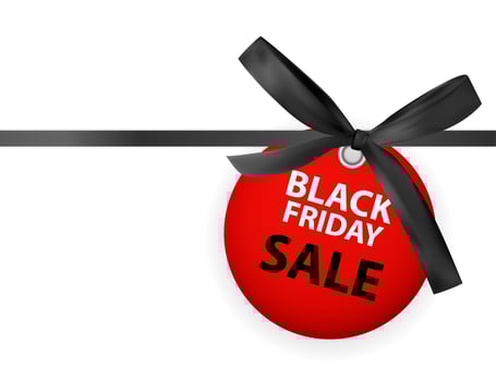 Black Friday Sale Labei with Bow and Ribbon Isolated on White Background Vector Illustration