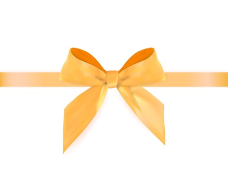 Decorative orange bow with ribbon isolated on white. 3D Realistic Vector Illustration