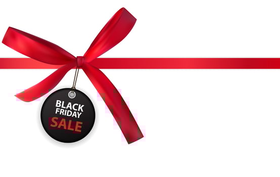 Black Friday Sale Label with Bow and Ribbon Isolated on White Background Vector Illustration