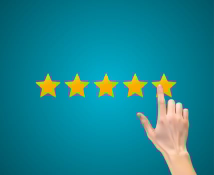 Realistic hand Star Rating. Evaluation System and Positive Review Sign vector