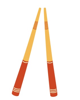Sushi sticks. Wooden chopsticks. Asian  Chopsticks flat icon for food apps and websites. Concept of snack, sushi, exotic nutrition, sushi restaurant. Vector cartoon illustration.