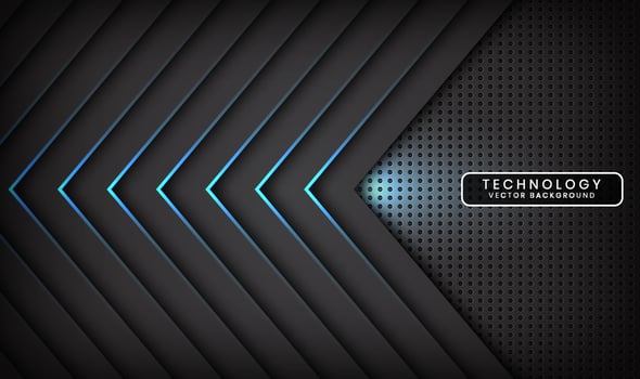 Abstract 3D black techno background overlap layers on dark space with blue light arrow effect decoration. Modern design template element style for flyer, card, cover, brochure, or landing page vector
