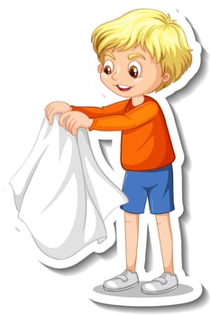 Sticker design with a boy take off his coat isolated vector