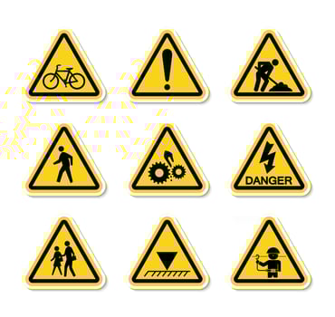 Triangular Warning Hazard Symbols labels Sign Isolate on White Background,Vector Illustration vector