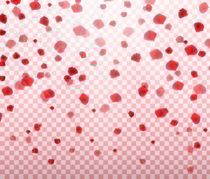 Naturalistic colorful falling rose petals on transparent background. Vector Illustration.