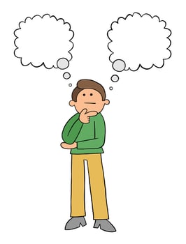 Cartoon Man has Two Different Opinions Vector Illustration