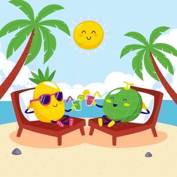 Pineapple and Melon Enjoying Summer vector