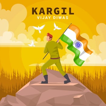 Soldier Carrying The Flag on the Hill vector
