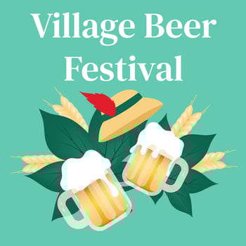 Village beer festival social media post mockup. Cups of alcohol. Beer Festival. Advertising web banner template. Oktoberfest. Social media booster, content layout. Promotion poster, flat illustration vector