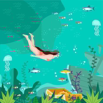 Woman Dive Into The Bottom of The Sea vector