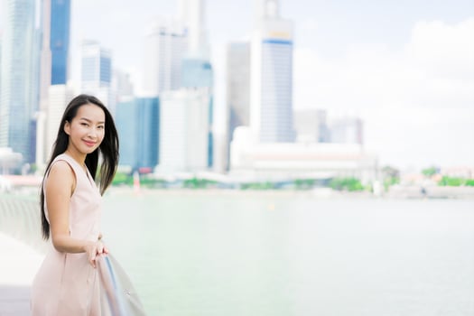 Beautiful asian woman smile and happy to travel in singapore city photo