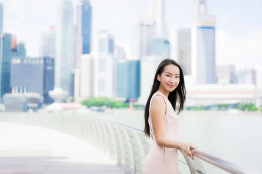 Beautiful asian woman smile and happy to travel in singapore city photo