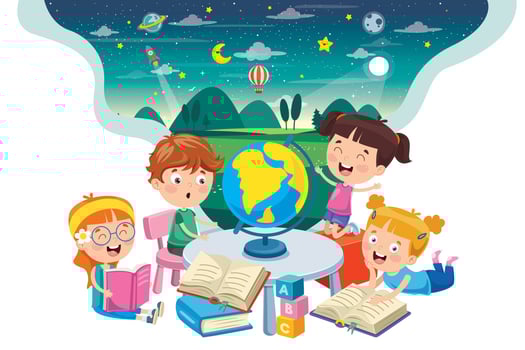 Little School Children Studying Geography vector