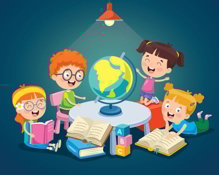 Little School Children Studying Geography vector