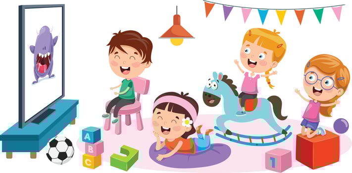 Children Watching Television In A Room vector