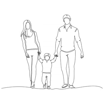 Continuous line drawing of happy family, vector illustration