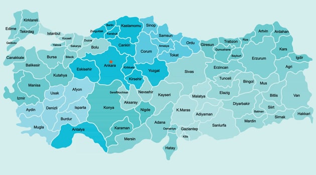 Doodle freehand drawing Turkey political map with major cities. Vector illustration.