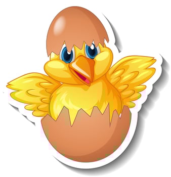 A sticker template with a baby chicken hatching from an egg vector