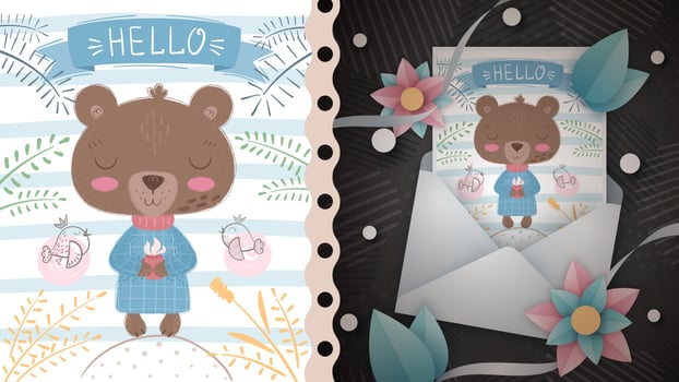 Cute bear with hot coffee vector