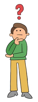 Cartoon Standing Young Man Thoughtful Vector Illustration