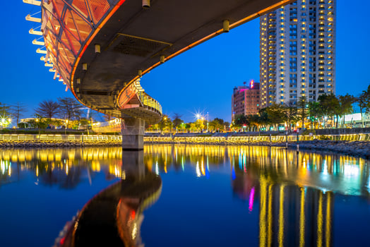 Night view of Kaohsiung by Love river in Taiwan photo