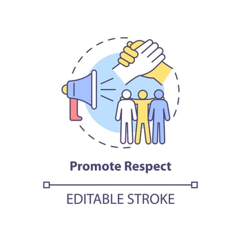 Promote respect concept icon. Fighting racism abstract idea thin line illustration. Racial equity promotion. Inclusive communities. Vector isolated outline color drawing. Editable stroke