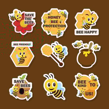 Cute Yellow Bee Stickers vector