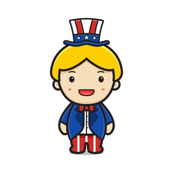 Cute boy wearing uncle sam costume celebrate america independence day cartoon icon vector illustration