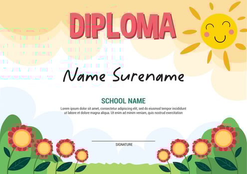 School diploma template certificate and awards for kids award apretiation flowers vector