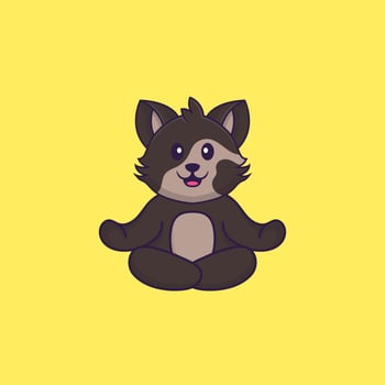Cute cat is meditating or doing yoga. Animal cartoon concept isolated. Can used for t-shirt, greeting card, invitation card or mascot. Flat Cartoon Style vector