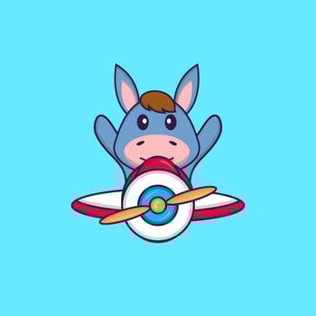 Cute llama flying on a plane. Animal cartoon concept isolated. Can used for t-shirt, greeting card, invitation card or mascot. Flat Cartoon Style vector