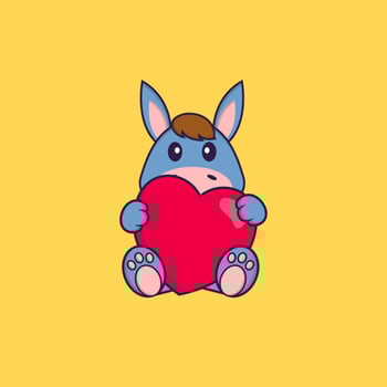 Cute llama holding a big red heart. Animal cartoon concept isolated. Can used for t-shirt, greeting card, invitation card or mascot. Flat Cartoon Style vector