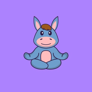 Cute llama is meditating or doing yoga. Animal cartoon concept isolated. Can used for t-shirt, greeting card, invitation card or mascot. Flat Cartoon Style vector