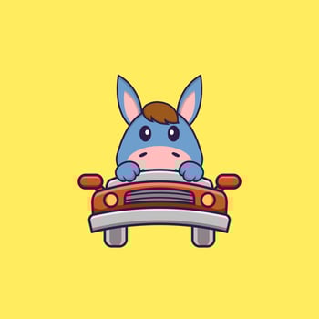 Cute llama is driving. Animal cartoon concept isolated. Can used for t-shirt, greeting card, invitation card or mascot. Flat Cartoon Style vector