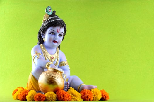 Hindu God Krishna on green background photo