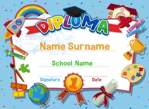 Cute motivational cartoon certificate for children vector