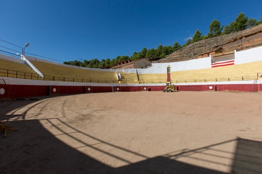 Maintenance of the Plaza de Toros, Bullfighting, in the town of Arcos de Jalon, province of Soria, Castilla y Leon, Spain photo