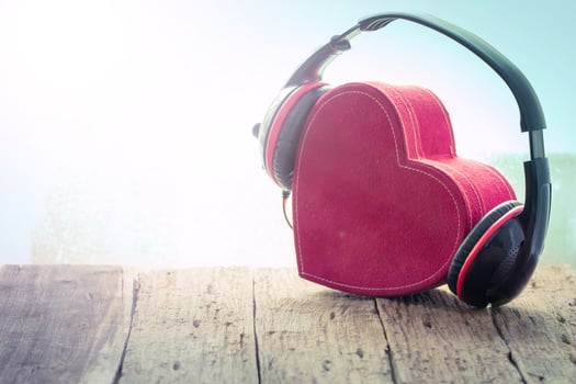 Heart gift box wearing headphone photo