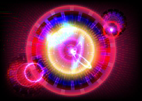 Blue and red light neon effect. Abstract gear digital hi-tech background. Futuristic interface. Virtual reality technology screen vector
