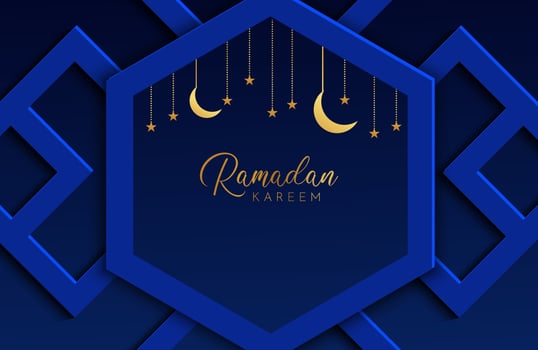 Ramadan kareem background with dark blue paper cut geometric shape Vector illustration for Islamic holy month celebrations