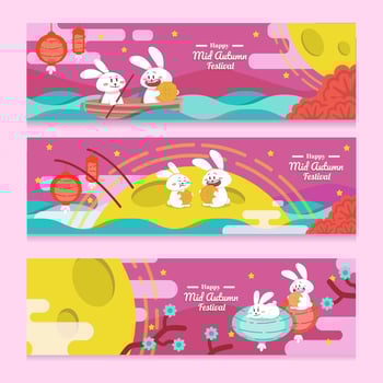 Set of Banners of Mid Autumn Festival vector