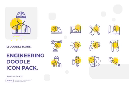 engineering and architecture related doodle icon concept for industrial, maintenance, manufacturing, business service vector illustration