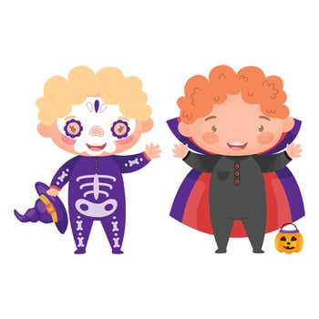 Kids in halloween costumes vector