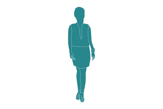 Vector illustration of fashionable woman walking looks from behind, Flat style with outline