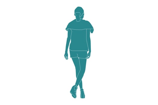 Vector illustration of casual woman walking looks from behind, Flat style with outline